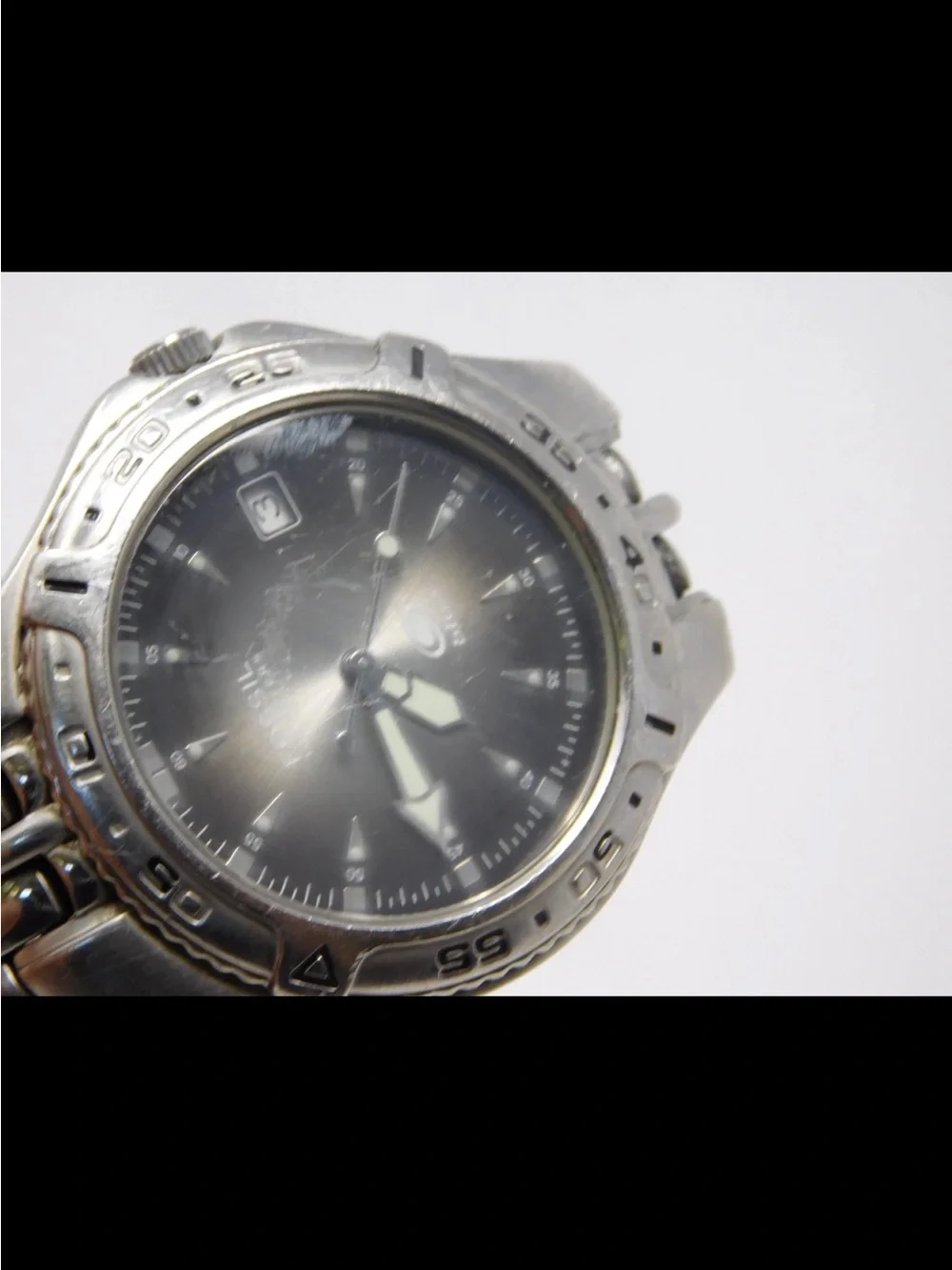 Fossil Blue Mens Watch AM-3624 Vintage Luminous Stainless Steel Black Dial 100m